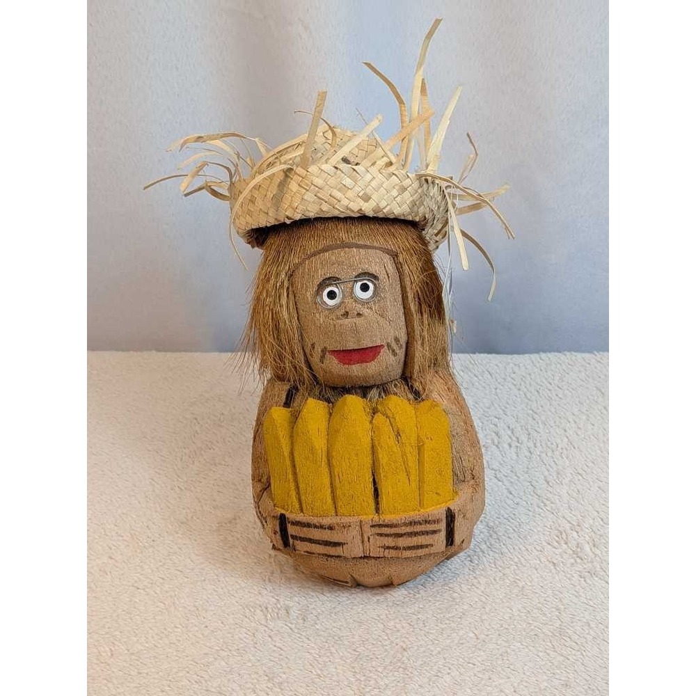 Hand Crafted Coconut Monkey Straw‎ Hat Cocoa Beach Florida Souvenir Decor